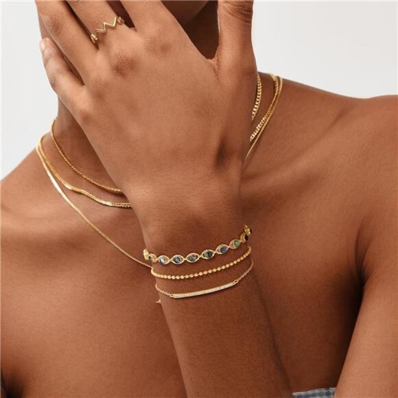 Bracelet for Women 14K Gold Plated Dainty Chain Simple Jewelry Cute Handmade - Picture 2 of 7